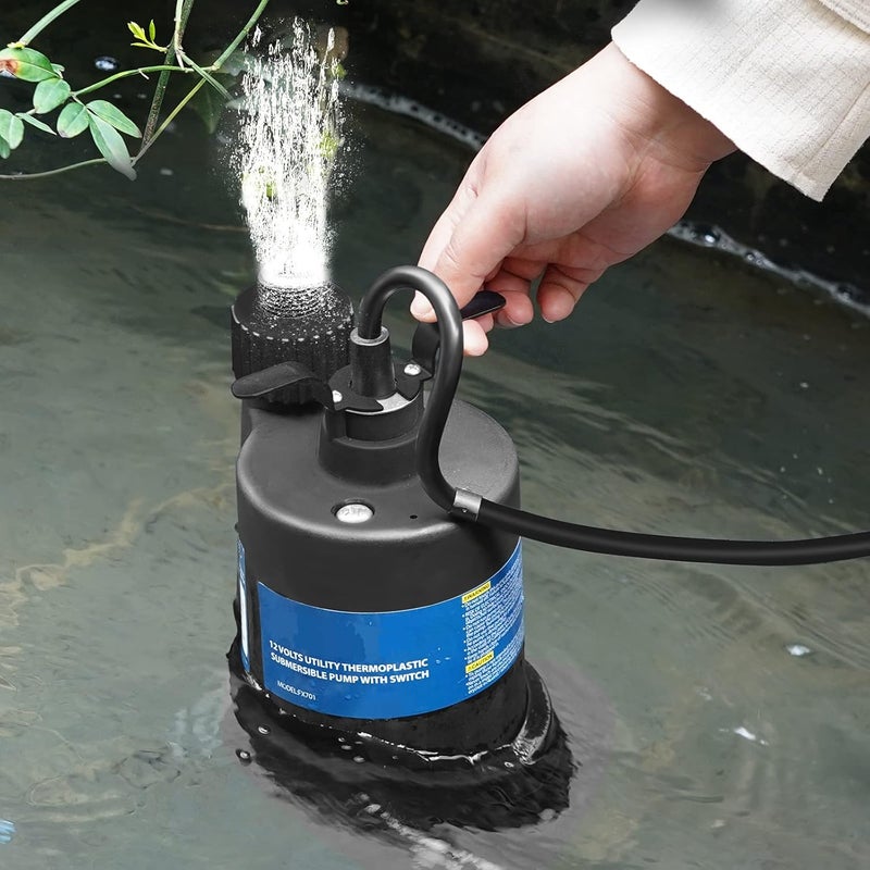 FLOWPAC Water Pump Submersible Pump DC 12V Sump Pump 1500 GPH Utility Pump With Switch-Black - Image 5